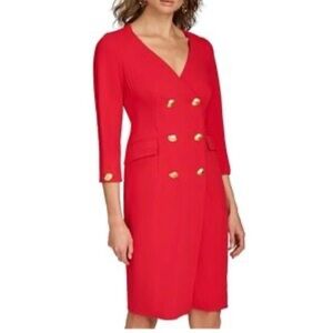 Donna Karan Red Long Sleeve Dress